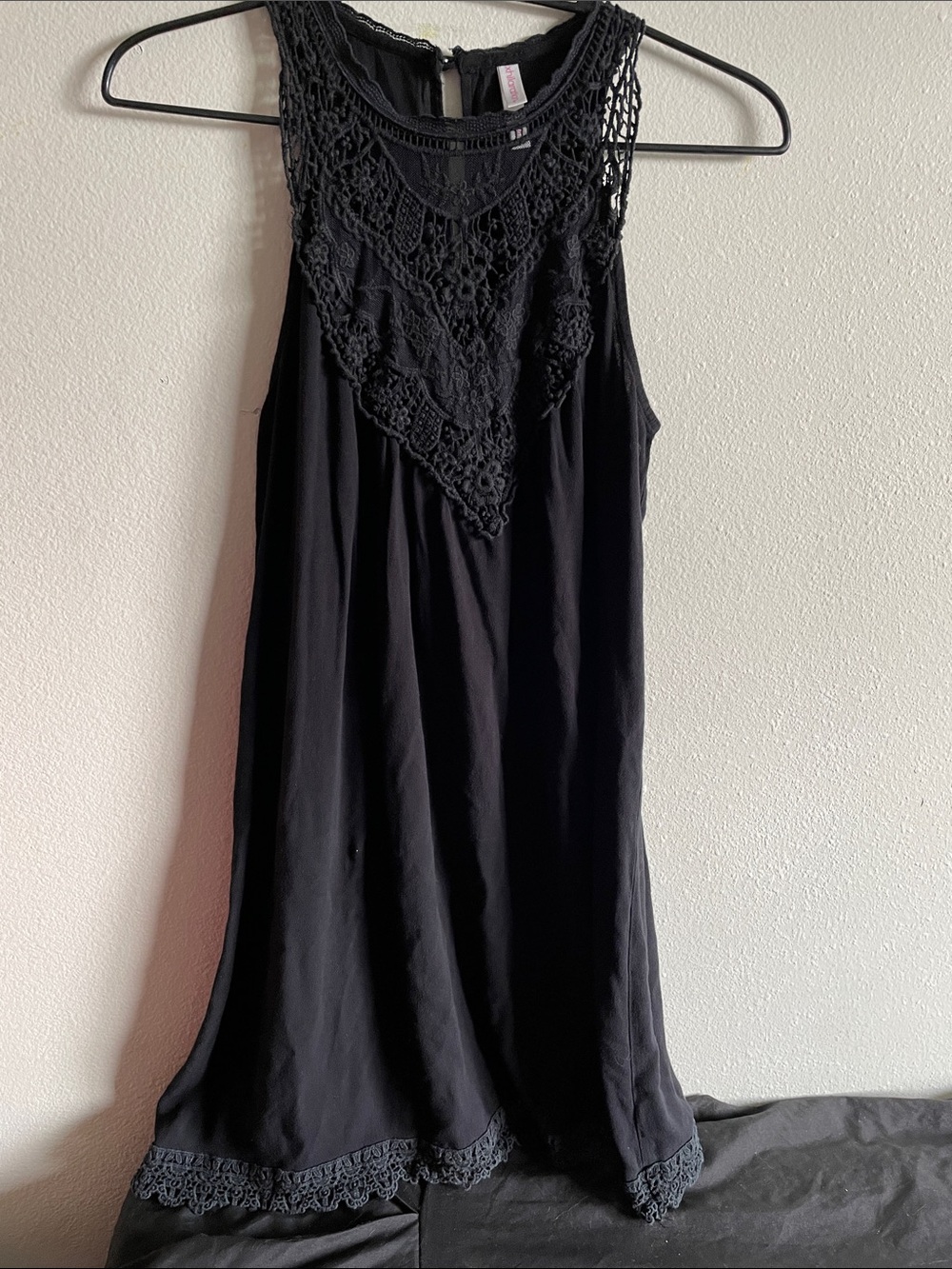 Xhilaration Black Crocheted Yoke Tank Dress-S
